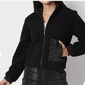 Juicy Couture Black Sherpa Teddy Bomber Snakeskin Trim Jacket Size Large